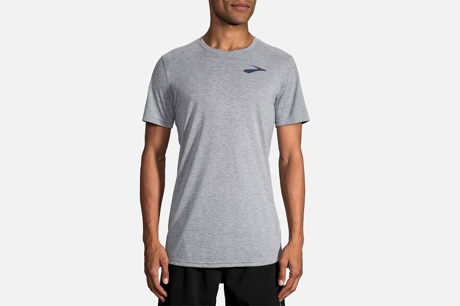 Brooks Distance Men Sport Clothes & Running Tee Grey TOM127845